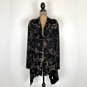 Vikki Vi Traveler Floral Long Sleeve Cardigan Size 2X Black High Low Open Front